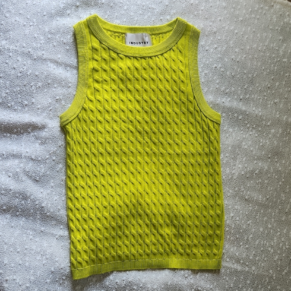 Industry Republic Clothing Green Cable Knit Tank Top with Crew Neck